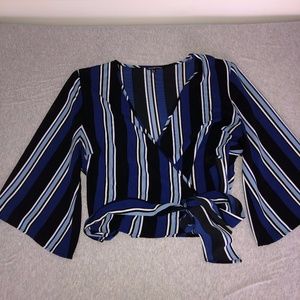 Striped Plus Size Tie Front Shirt